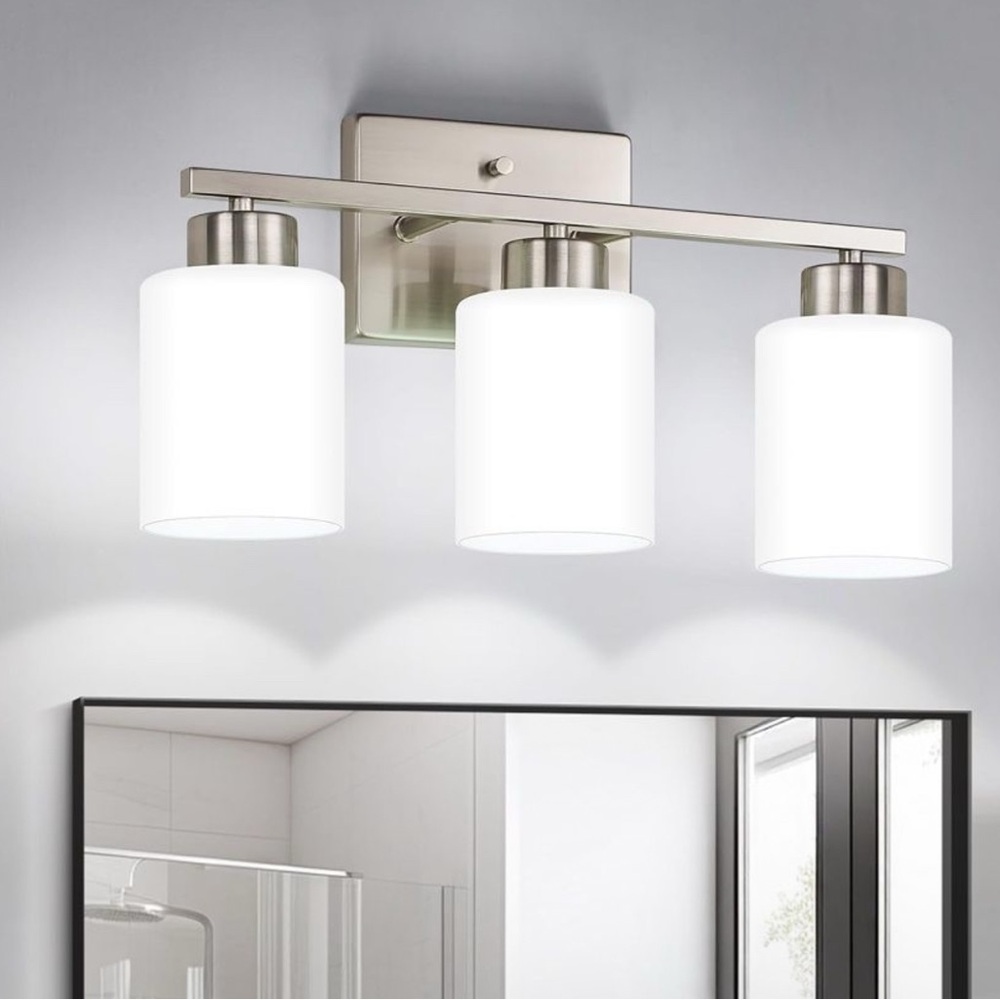 Vanity Light, Milky White Glass Shades, 17”